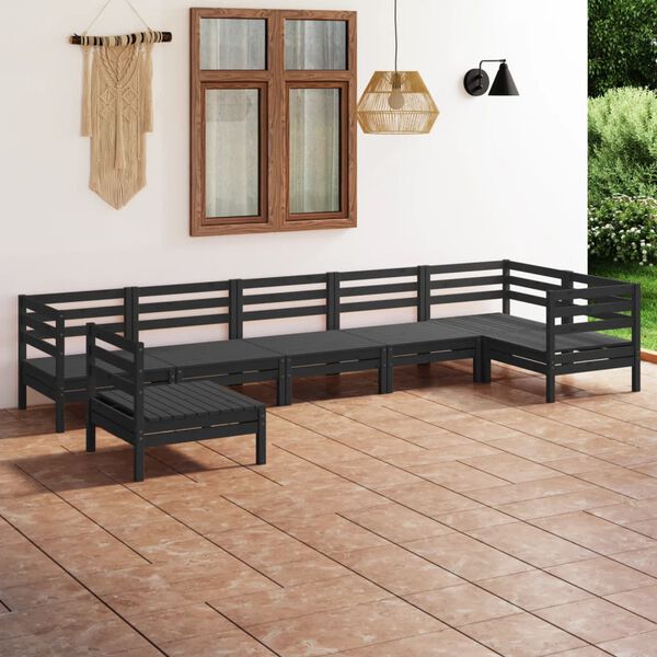 vidaXL 7 Piece Garden Lounge Set Solid Pinewood Black