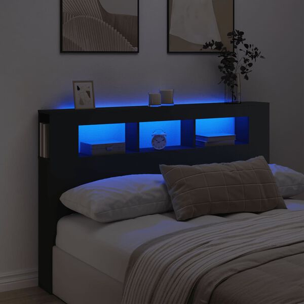 vidaXL LED Headboard Black 160x18.5x103.5 cm Engineered Wood