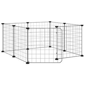 vidaXL 8-Panel Pet Cage with Door Black 70x70x35 cm Steel
