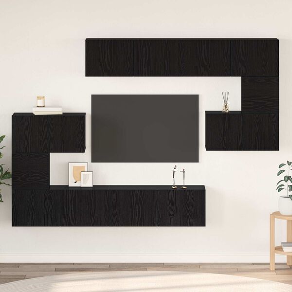 vidaXL TV Cabinet Set Wall-mounted 8 pcs Black Oak Engineered Wood