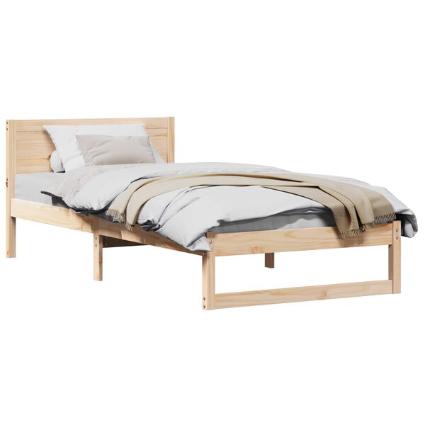 vidaXL Bed Frame with Headboard Natural 90 x 200 cm Solid Pine Wood