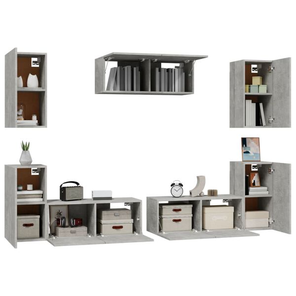 vidaXL 7 Piece TV Cabinet Set Concrete Grey Engineered Wood