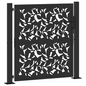 vidaXL Garden Gate Black 100x100 cm Steel Leaf Design