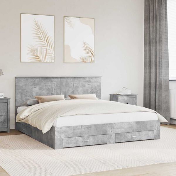 vidaXL Bed Frame Concrete Grey 180 x 200 cm Engineered Wood