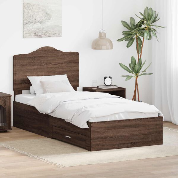 vidaXL Bed Frame with Headboard Brown Oak 75 x 190 cm Engineered Wood