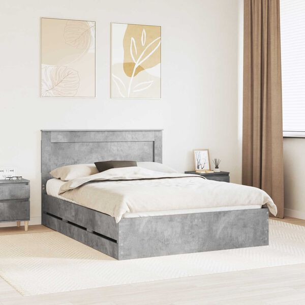 vidaXL Bed Frame with Drawer Concrete Grey 140 x 190 cm Engineer Wood