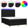 vidaXL Box Spring Bed with Mattress&LED Black 140x200 cm Fabric