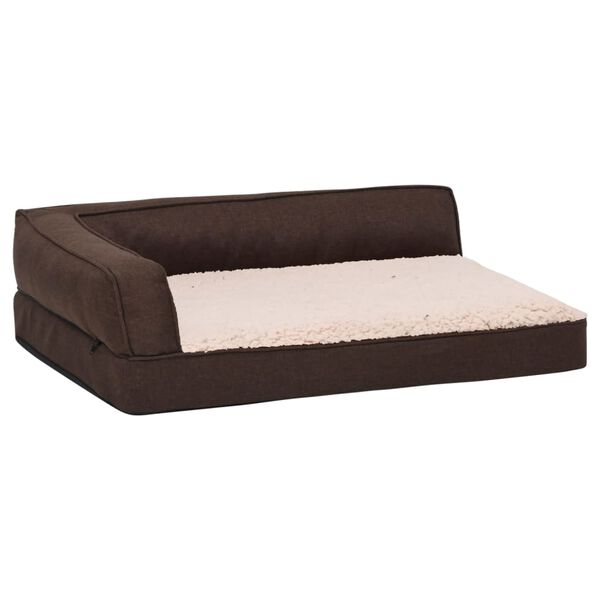 vidaXL Ergonomic Dog Bed Mattress 90x64 cm Linen Look Fleece Brown