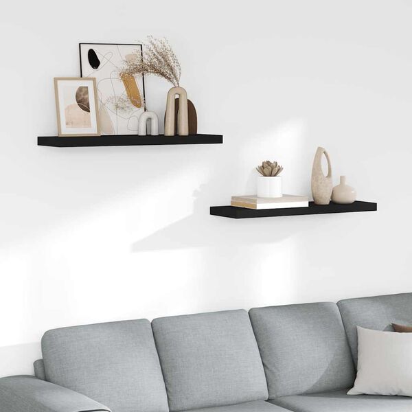 vidaXL Floating Wall Shelves 2 pcs Black 80x23.5x3.8 cm MDF