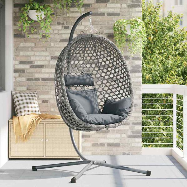 vidaXL Hanging Egg Chair Manual Anthracite and grey 104 x 100 x 191 cm