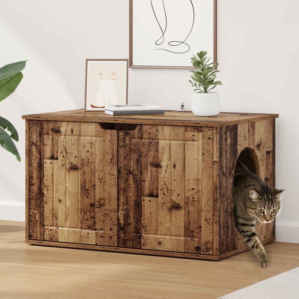 vidaXL Cat House Old Wood 85 x 55 x 50.5 cm Engineered Wood
