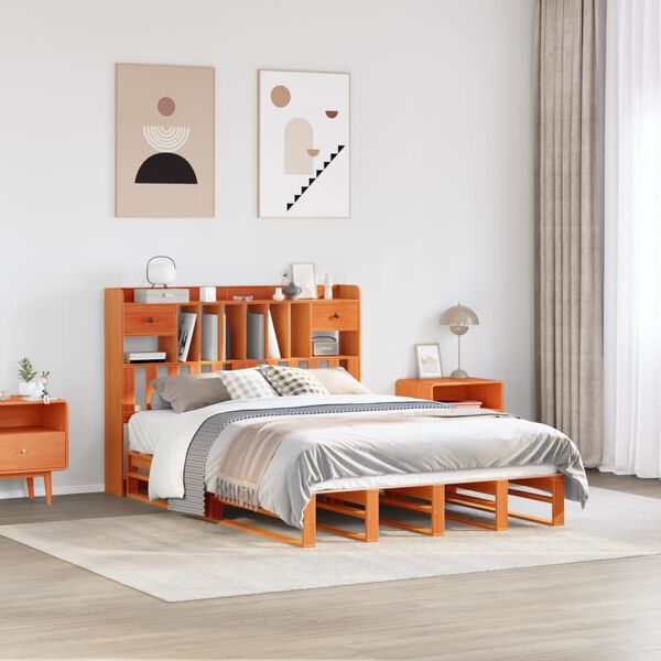 vidaXL Bookcase Bed without Mattress Wax Brown 140x190 cm Solid Wood Pine