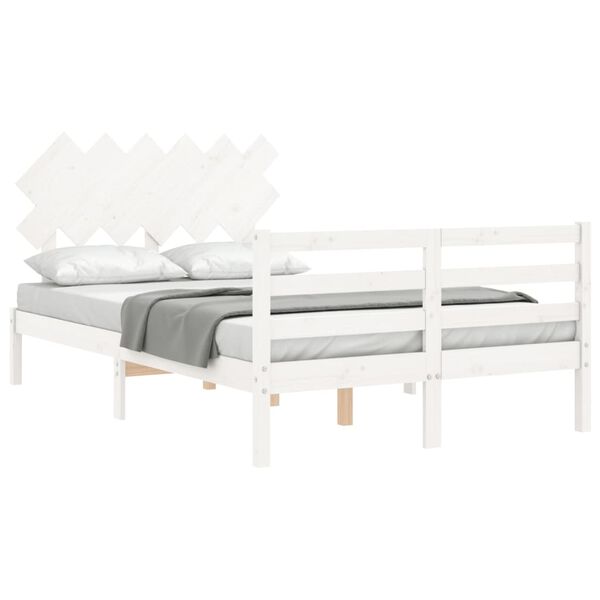 vidaXL Bed Frame without Mattress White Double Solid Wood