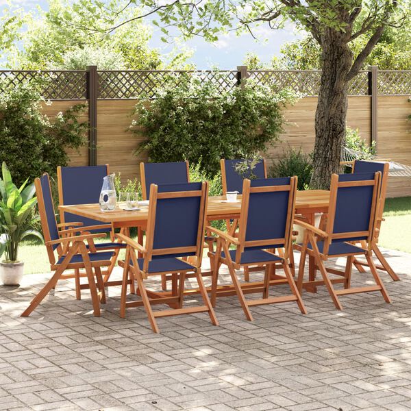 vidaXL 9 Piece Garden Dining Set Solid Wood Acacia and Textilene