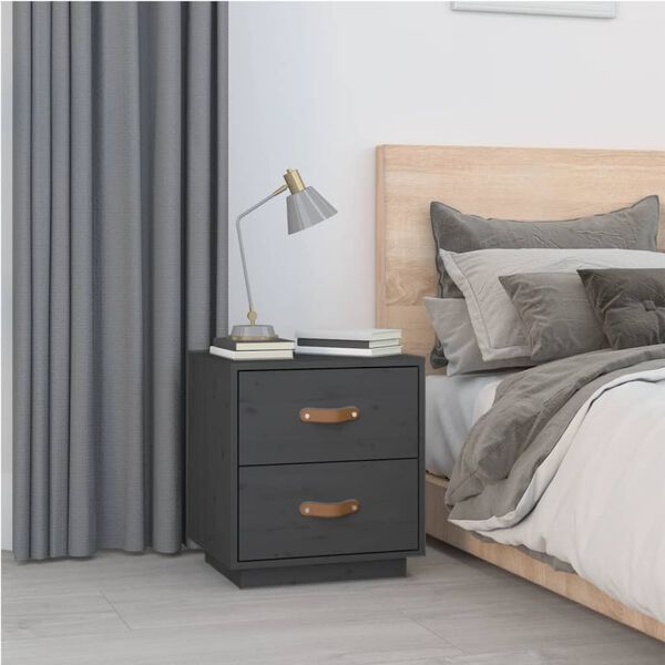 vidaXL Bedside Cabinet Grey 40x34x45 cm Solid Wood Pine