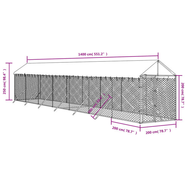 vidaXL Outdoor Dog Kennel with Roof Silver 2x14x2.5 m Galvanised Steel