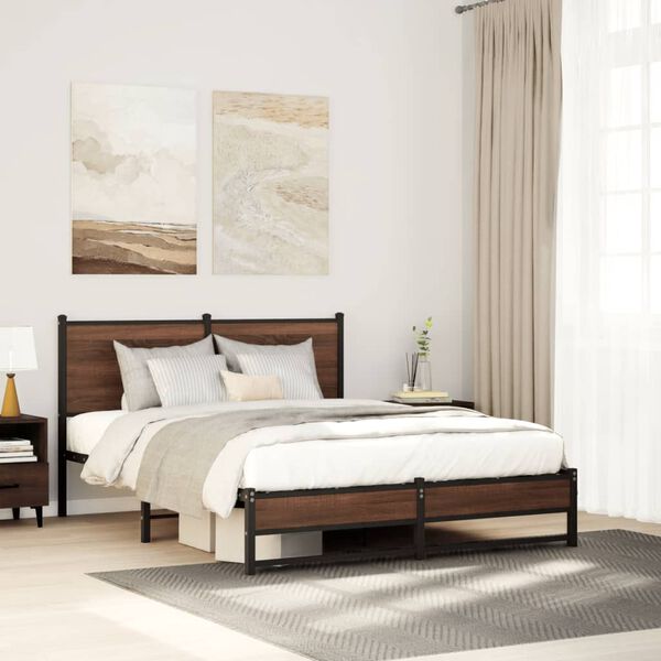 vidaXL Metal Bed Frame without Mattress Brown Oak 140x190 cm