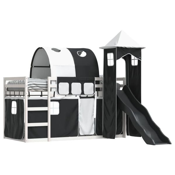 vidaXL Bunk Bed without Mattress with Slide White and Black 90x200 cm