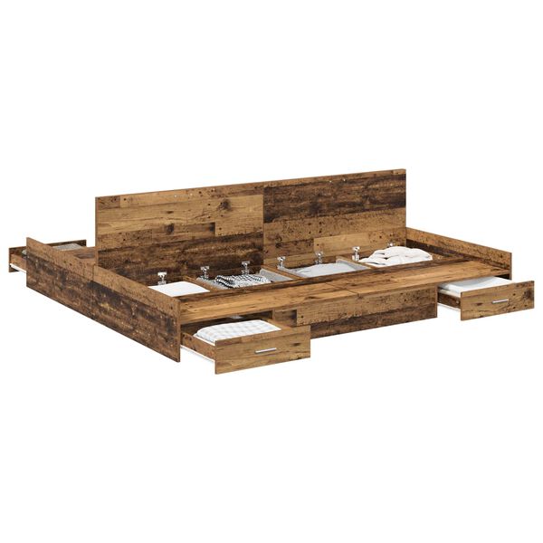 vidaXL Storage Bed Frame Old Wood 200 x 200 cm Engineered Wood