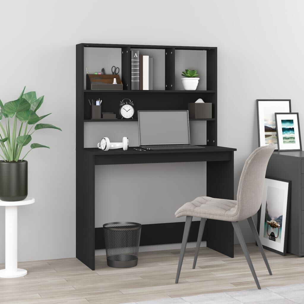 Black desk with shelves discount