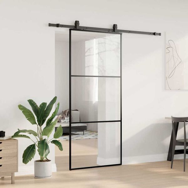 vidaXL Sliding Door with Hardware Set Black 90x205 cm ESG Glass