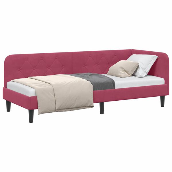 vidaXL Corner Bed Frame with Headboard Wine Red 80 x 200 cm Velvet