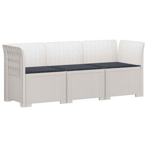 vidaXL 3-Seater Garden Sofa with Cushions Rattan Look PP White