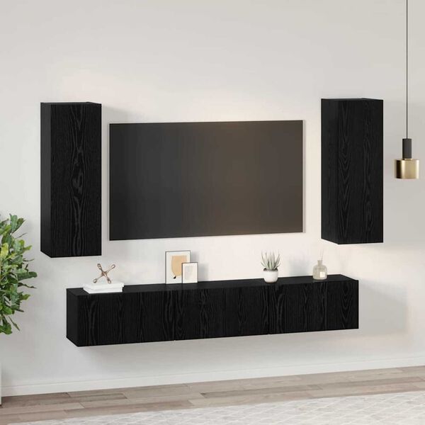 vidaXL TV Cabinet Set Wall-mounted 5 pcs Black Oak Engineered Wood