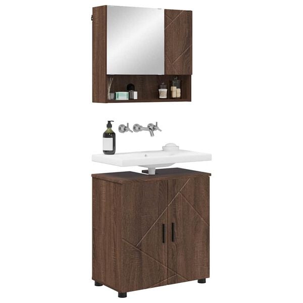 vidaXL Bathroom Furniture Set 2 pcs Brown Oak Engineered wood & Metal