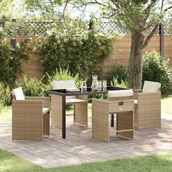 vidaXL Garden Dining Set 5 pcs Beige Poly Rattan