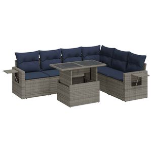 vidaXL 7 Piece Garden Sofa Set with Cushions Grey Poly Rattan