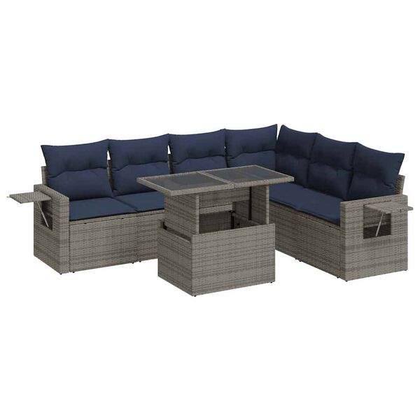 vidaXL 7 Piece Garden Sofa Set with Cushions Grey Poly Rattan