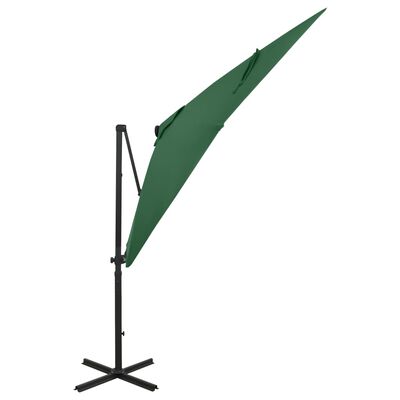 vidaXL Cantilever Umbrella with Pole and LED Lights Green 250 cm
