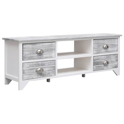 vidaXL TV Cabinet White and Grey 108x30x40 cm Solid Paulownia Wood