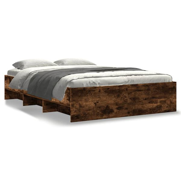 vidaXL Bed Frame without Mattress Smoked Oak 135x190 cm Double Engineered Wood