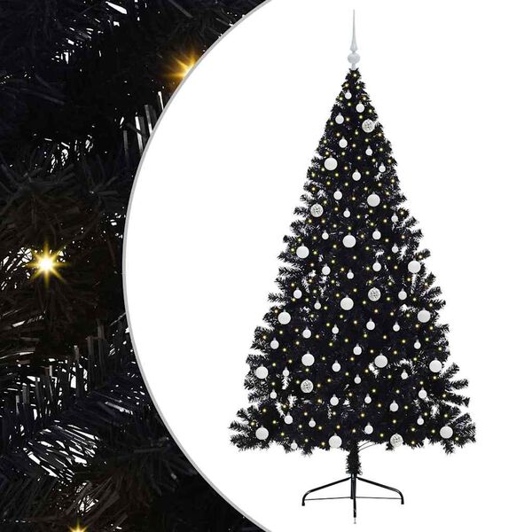 vidaXL Artificial Pre-lit Christmas Tree Black 210 cm PVC