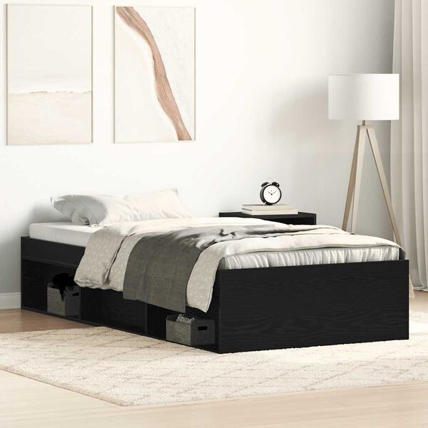 vidaXL Bed Frame without Mattress Black Oak 90x190 cm Engineered Wood