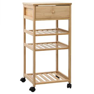 vidaXL Kitchen Trolley with Wheels Natural 37 x 36 x 80 cm Bamboo