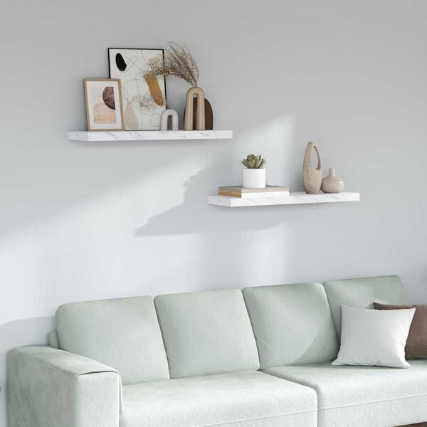 vidaXL Wall Shelf 2 pcs White Marble 90 x 23.5 x 4 cm Engineered Wood