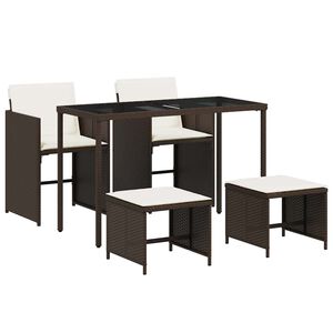vidaXL 5 Piece Garden Dining Set with Cushions Brown Poly Rattan