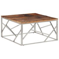 vidaXL Coffee Table Silver Stainless Steel and Solid Sleeper Wood