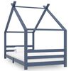 vidaXL Kids Bed Frame Grey Solid Pine Wood 90x200 cm