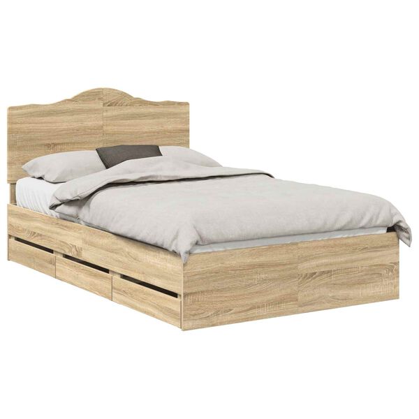 vidaXL Bed Frame with Drawer Sonoma Oak 135 x 190 cm Engineer Wood
