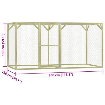 vidaXL Chicken Cage 3x1.5x1.5 m Impregnated Wood Pine and Steel