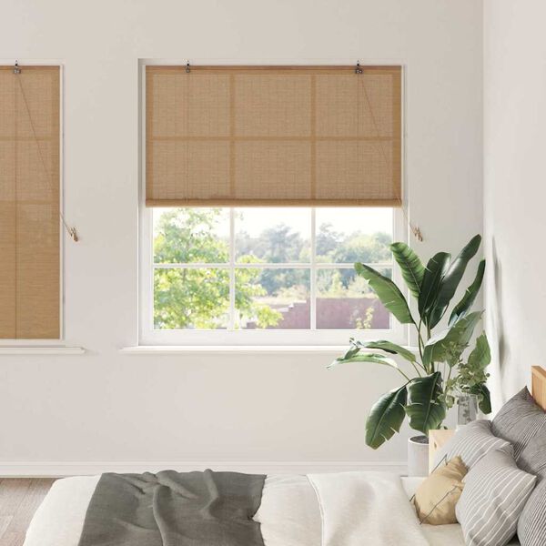 vidaXL Roller Blind with Curtains Manual Brown 140 x 160 cm Bamboo