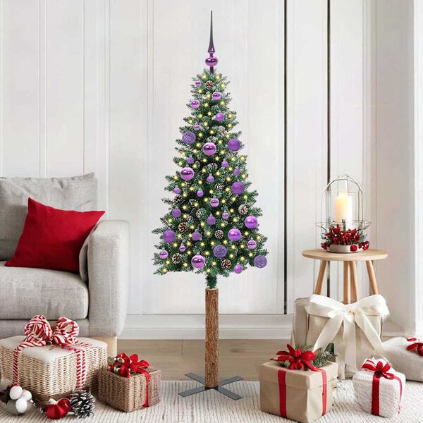vidaXL Slim Christmas Tree Green 150 cm PVC and Solid Pine wood