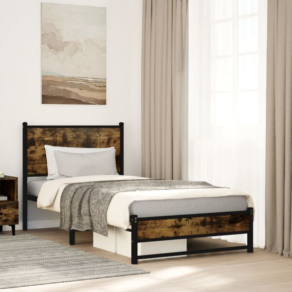 vidaXL Metal Bed Frame without Mattress Smoked Oak 75x190 cm Small Single