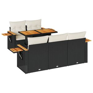 vidaXL 6 Piece Garden Sofa Set with Cushions Black Poly Rattan Acacia