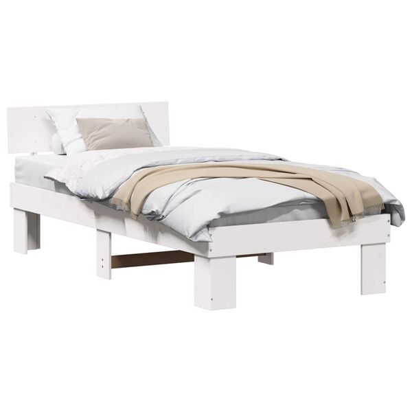 vidaXL Bed Frame with Headboard White 100 x 200 cm Solid Pine Wood