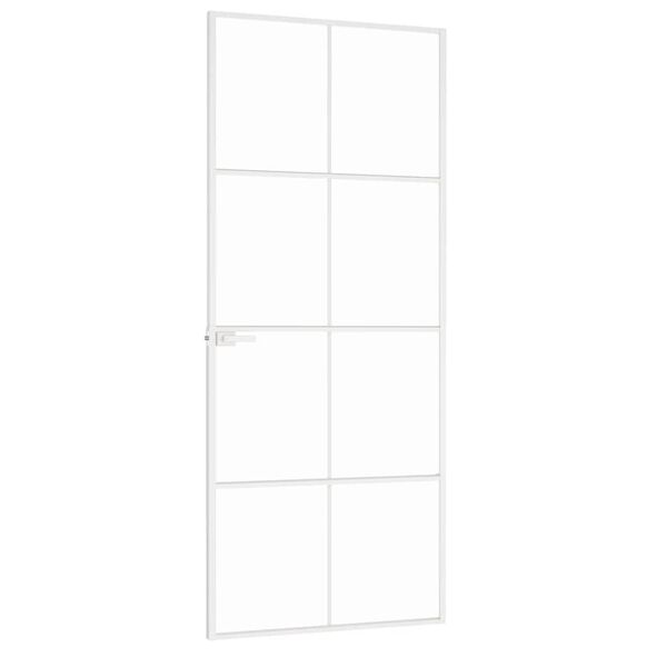 vidaXL Interior Door White 83x201.5 cm Tempered Glass&Aluminium Slim